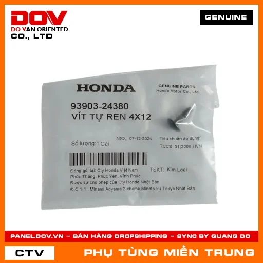 VÍT TỰ REN 4X12 HONDA CHÍNH HÃNG (MÃ: 9390324380) — 9390324380
