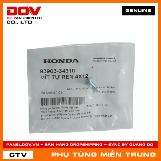VÍT TỰ REN 4X12 HONDA CHÍNH HÃNG (MÃ: 9390334310) — 9390334310
