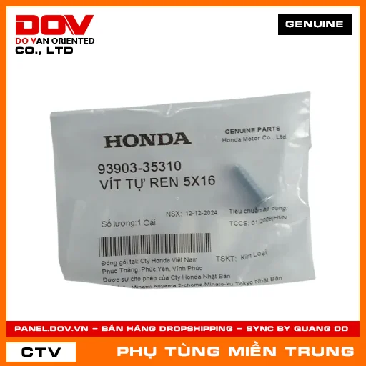 VÍT TỰ REN 5X16 HONDA CHÍNH HÃNG (MÃ: 9390335310) — 9390335310