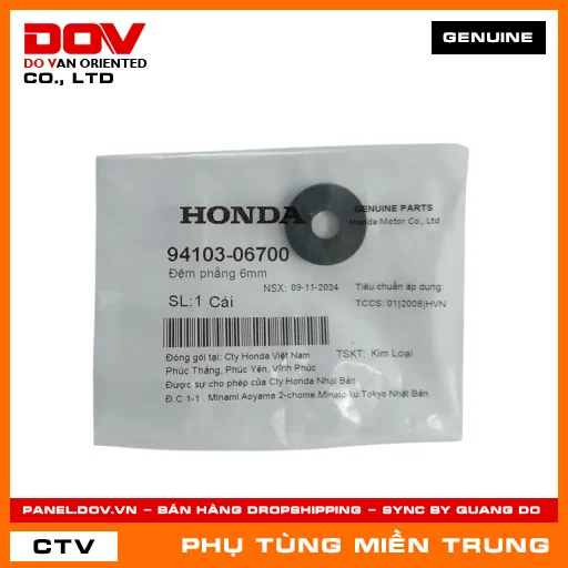 ĐỆM PHẲNG 6MM HONDA CHÍNH HÃNG (MÃ: 9410306700) — 9410306700