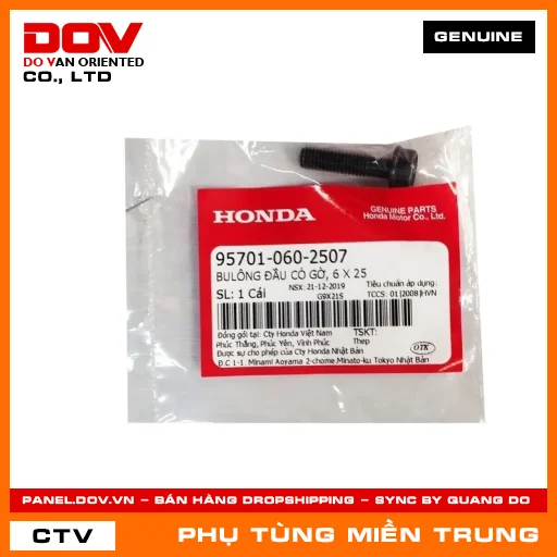BULÔNG ĐẦU CÓ GỜ, 6 X 25 HONDA CHÍNH HÃNG (MÃ: 957010602507) — 957010602507