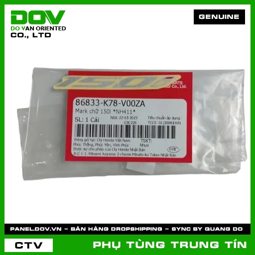 MARK CHỮ 150L *NH411* | 86833-K78-V00ZA | HONDA (SH 125/150) — 86833K78V00ZA
