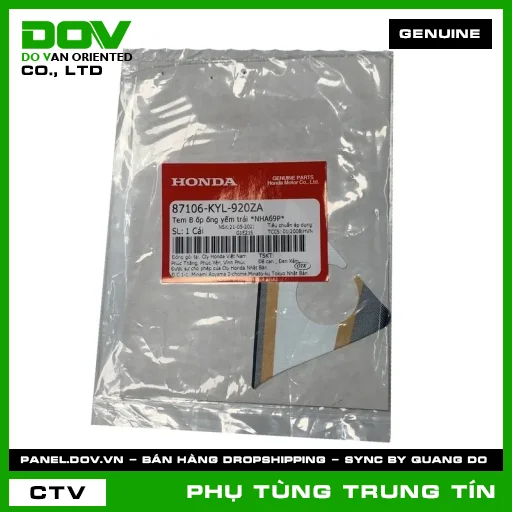 TEM B ỐP ỐNG YẾM TRÁI *NHA69P* | 87106-KYL-920ZA | HONDA — 87106KYL920ZA