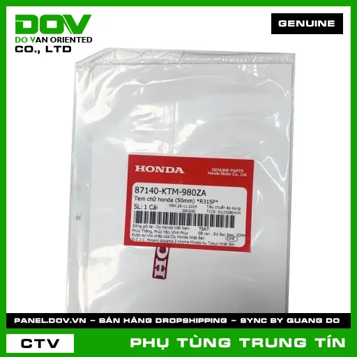 Tem chữ honda (50mm) *R315P* | 87140-KTM-980ZA | HONDA (FUTURE NEO) — 87140KTM980ZA