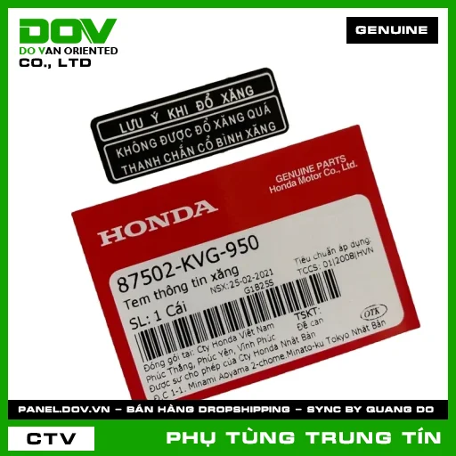 TEM THÔNG TIN XĂNG | 87502-KVG-950 | HONDA (AIR BLADE 110, AIR BLADE 125) — 87502KVG950
