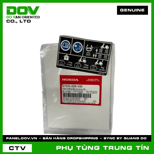 TEM HƯỚNG DẪN SỬ DỤNG LỐP | 87505-K0R-V00 | HONDA (SH 125/150, SH 125/160) — 87505K0RV00
