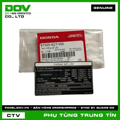 TEM THÔNG SỐ LỐP | 87505-K27-V00 | HONDA (AIR BLADE 125) — 87505K27V00