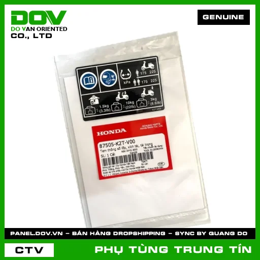 TEM THÔNG SỐ LỐP, XÍCH TẢI, TẢI TRỌNG | 87505-K2T-V00 | HONDA (LEAD 125) — 87505K2TV00