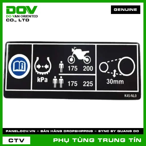 TEM THÔNG SỐ LỐP VÀ XÍCH TẢI | 87505-K45-NL0 | HONDA (CBR150R) — 87505K45NL0