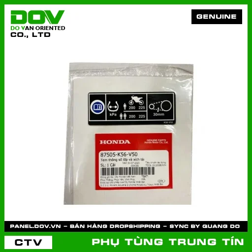 TEM THÔNG SỐ LỐP VÀ XÍCH TẢI | 87505-K56-V50 | HONDA (WINNER R, WINNER X) — 87505K56V50