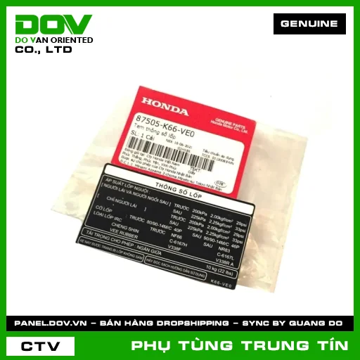 TEM THÔNG SỐ LỐP | 87505-K66-VE0 | HONDA (AIR BLADE 125/150) — 87505K66VE0
