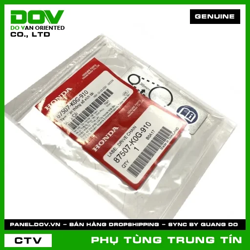 TEM DÁN THÔNG SỐ XÍCH TẢI | 87507-K0G-910 | HONDA — 87507K0G910