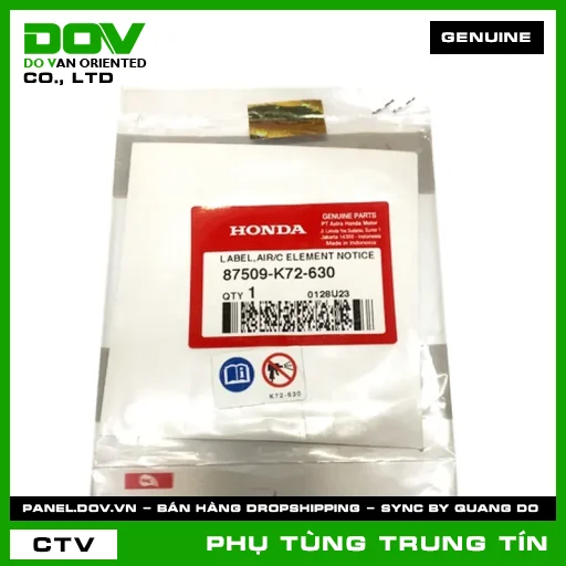 TEM BỘ LỌC KHÍ | 87509-K72-630 | HONDA — 87509K72630