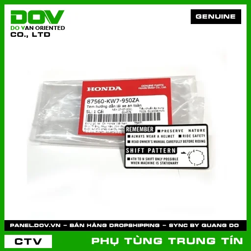 TEM HƯỚNG DẪN LÁI XE AN TOÀN | 87560-KW7-950ZA | HONDA — 87560KW7950ZA
