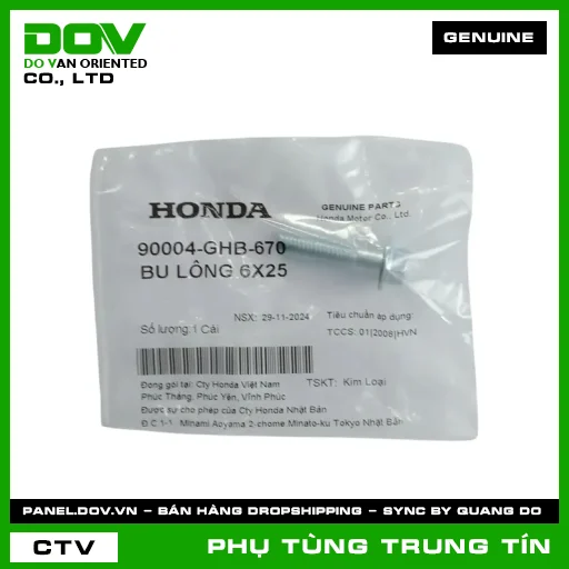 BU LÔNG 6X25 | 90004-GHB-670 | HONDA (CB150R, CB500F, CB500X, CBR500R, FUTURE 125, FUTURE NEO, REBEL 500, SUPER DREAM, WAVE 100, WAVE ALPHA, WINNER 150, WINNER R, WINNER X) — 90004GHB670