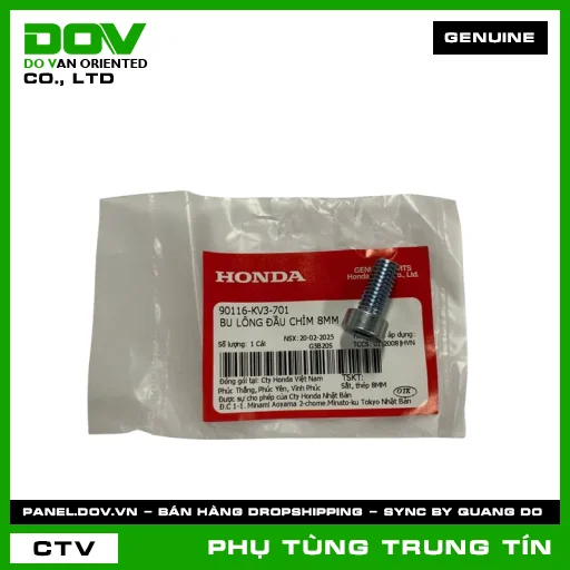 BU LÔNG ĐẦU CHÌM 8MM | 90116-KV3-701 | HONDA (AIR BLADE 110, AIR BLADE 125, BLADE 110, CB350 H'NESS, CB500F, CB500X, CBR500R, CLICK 110, DREAM 110, FUTURE 125, FUTURE NEO, REBEL 300, REBEL 500, SUPER CUB C125, SUPER DREAM, VARIO 160, VISION 110, WAVE 100, WAVE ALPHA 110, WAVE RSX 110) — 90116KV3701
