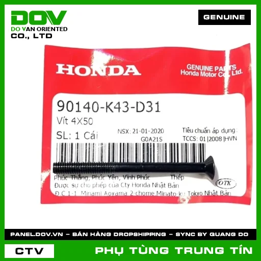 VÍT 4X50 | 90140-K43-D31 | HONDA (CB300R, CB350 H'NESS, WINNER R, WINNER X) — 90140K43D31