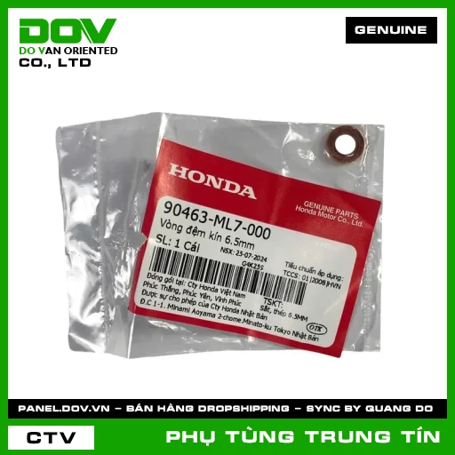 VÒNG ĐỆM KÍN 6.5MM | 90463-ML7-000 | HONDA (ADV350, AIR BLADE 125, AIR BLADE 125/150, AIR BLADE 125/160, BLADE 110, CB1000R, CB150R, CB300R, CB500F, CB500X, CB650R, CBR150R, CBR500R, CBR650R, CLICK 110, DREAM 110, FUTURE 125, LEAD 125, MSX 125, NX500, PCX, PCX 125, PCX 125/150, PCX 160, REBEL 300, REBEL 500, SH 125/150, SH 125/160, SH 350, SH MODE, SUPER CUB C125, VARIO 160, WAVE ALPHA 110, WAVE RSX 110, WINNER 150, WINNER R, WINNER X) — 90463ML7000