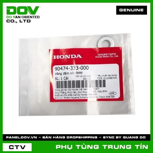 Vòng đệm kín 8MM | 90474-333-000 | HONDA (ADV350, AIR BLADE 110, CLICK 110, GOLDWING, LEAD 110, SH 125/150, SH 350, VISION 110) — 90474333000