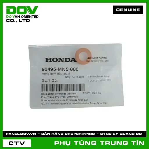 VÒNG ĐỆM DẦU 8MM | 90495-MN5-000 | HONDA (AIR BLADE 125, AIR BLADE 125/150, AIR BLADE 125/160, LEAD 125, PCX, PCX 125, PCX 125/150, PCX 160, SH 125/150, SH 125/160, SH MODE, VARIO 160) — 90495MN5000