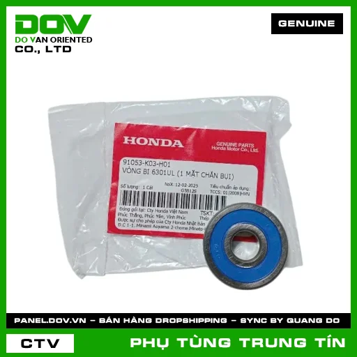 VÒNG BI 6301UL (1 MẶT CHẮN BỤI) | 91053-K03-H01 | HONDA (BLADE 110, CB300R, FUTURE 125, MSX 125, WAVE ALPHA 110, WAVE RSX 110, WINNER 150, WINNER R, WINNER X) — 91053K03H01