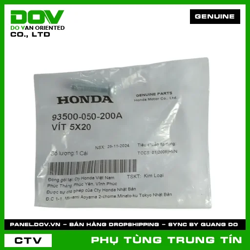 VÍT 5X20 | 93500-050-200A | HONDA (CB250 NIGHTHAWK, SH 125/150, SH 125/160, SH 350, SH MODE, SUPER DREAM, VISION 110, WAVE 100, WAVE ALPHA) — 93500050200A