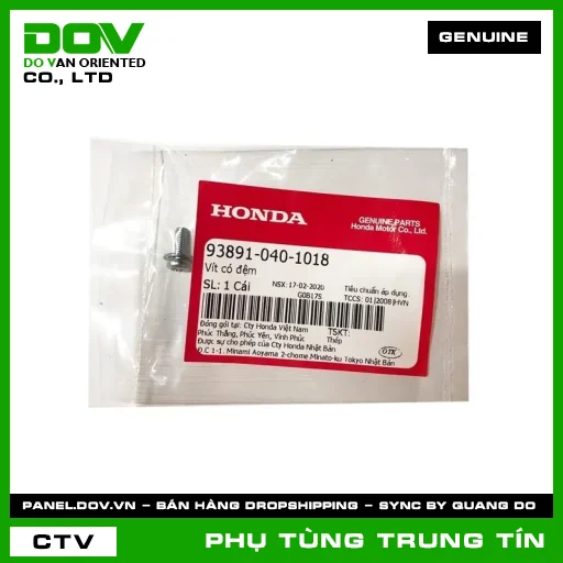 VÍT CÓ ĐỆM | 93891-040-1018 | HONDA (AIR BLADE 125/160, CB150R, CB300R, CB350 H'NESS, LEAD 125, PCX, PCX 125, PCX 125/150, PCX 160, SH 125/150, SH 125/160, SH MODE, SUPER CUB C125, VARIO 160, VISION 110, WINNER 150, WINNER R, WINNER X) — 938910401018