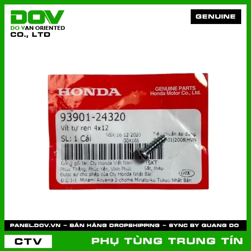 VÍT TỰ REN 4X12 | 93901-243-20 | HONDA (ADV350, AIR BLADE 110, AIR BLADE 125, AIR BLADE 125/150, AIR BLADE 125/160, FUTURE 125, LEAD 125, PCX, PCX 125, PCX 125/150, PCX 160, SH 125/150, SH 125/160, SH 350, SH MODE, VARIO 160, VISION 110, WINNER R, WINNER X) — 9390124320