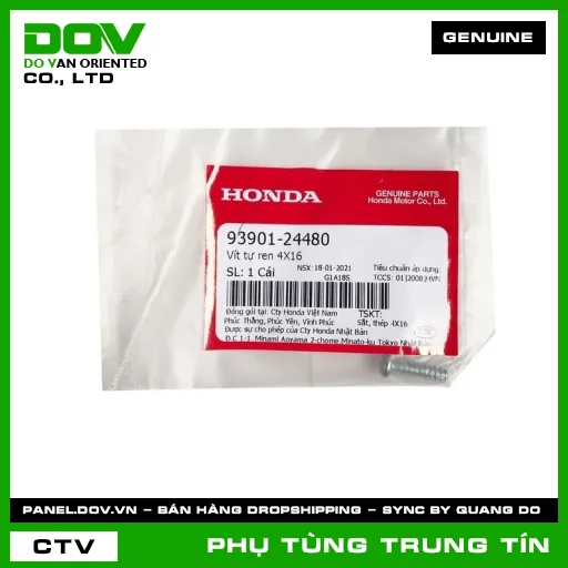 VÍT TỰ REN 4X16 | 93901-244-80 | HONDA (AIR BLADE 110, CB500F, CB500X, CBR500R, LEAD 125, MSX 125, NX500, PCX, SH 125/150, SUPER DREAM, VISION 110, WAVE 100, WAVE ALPHA, WAVE RSX 110) — 9390124480