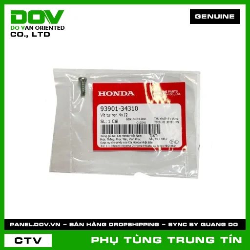 VÍT TỰ REN 4X12 | 93901-343-10 | HONDA (AIR BLADE 110, CLICK 110) — 9390134310