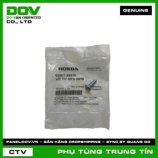VÍT TỰ REN 5X16 | 93903-253-10 | HONDA (AIR BLADE 125/160, CB1000R, CLICK 110, DREAM 110, FUTURE 125, FUTURE NEO, GOLDWING, LEAD 125, PCX, PCX 125, PCX 125/150, PCX 160, SH 125/150, SH 125/160, SUPER CUB C125, VISION 110, WAVE 100, WAVE ALPHA, WAVE RSX 110, WINNER 150) — 9390325310