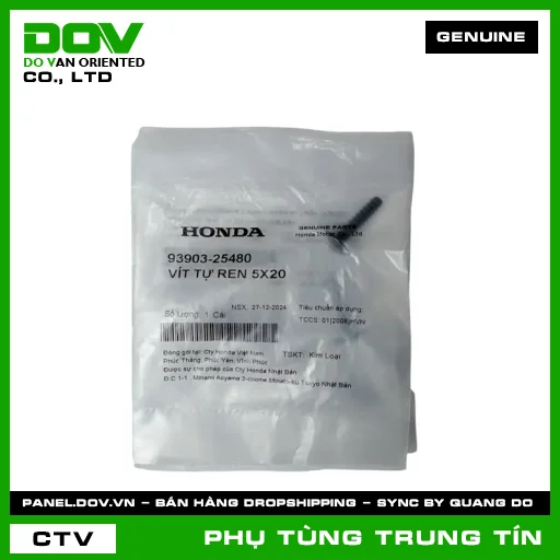 VÍT TỰ REN 5X20 | 93903-254-80 | HONDA (ADV350, AIR BLADE 110, AIR BLADE 125, AIR BLADE 125/150, AIR BLADE 125/160, CB1000R, CB150R, CB300R, CB500F, CB500X, CB650R, CBR150R, CBR500R, CBR650R, CLICK 110, GOLDWING, LEAD 110, LEAD 125, NX500, PCX, PCX 125, PCX 125/150, PCX 160, REBEL 1100, REBEL 300, REBEL 500, SH 125/150, SH 125/160, SH 350, SH MODE, VARIO 160, VISION 110, WINNER 150, WINNER X) — 9390325480