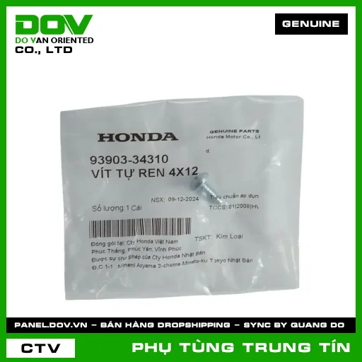 VÍT TỰ REN 4X12 | 93903-343-10 | HONDA (AIR BLADE 110, AIR BLADE 125, AIR BLADE 125/150, AIR BLADE 125/160, BLADE 110, DREAM 110, FUTURE 125, LEAD 125, MSX 125, PCX, SH 125/150, SH 125/160, SH 350, SH MODE, VARIO 160, VISION 110, WAVE ALPHA 110, WAVE RSX 110, WINNER R) — 9390334310
