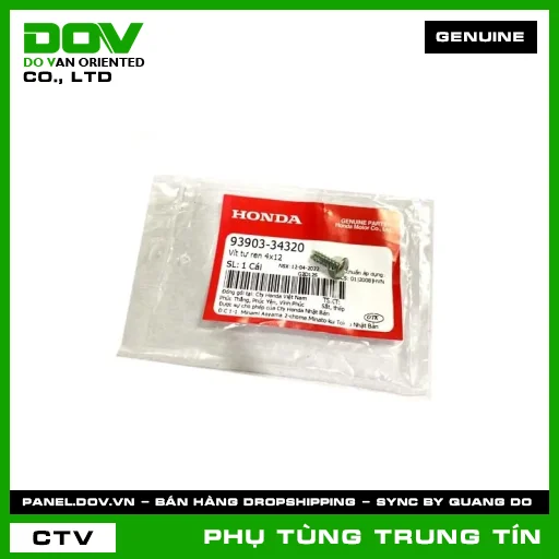 VÍT TỰ REN 4X12 | 93903-343-20 | HONDA (AIR BLADE 125, AIR BLADE 125/150, AIR BLADE 125/160, CLICK 110, ICON E, LEAD 110, PCX, PCX 125/150, PCX 160, SH MODE, VISION 110) — 9390334320