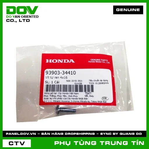 VÍT TỰ REN 4X16 | 93903-344-10 | HONDA (AIR BLADE 110, BLADE 110, SH 125/150, SH 125/160, SH 350, WAVE RSX 110, WINNER R) — 9390334410