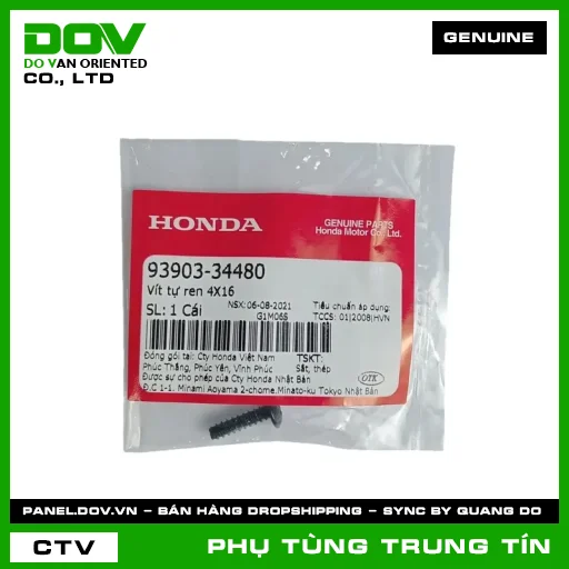 VÍT TỰ REN 4X16 | 93903-344-80 | HONDA (ADV350, AIR BLADE 110, AIR BLADE 125, AIR BLADE 125/150, AIR BLADE 125/160, GOLDWING, ICON E, PCX, PCX 125, PCX 125/150, PCX 160, SH 125/150, SH 125/160, SH 350, SH MODE, VARIO 160, VISION 110, WAVE ALPHA, WINNER 150) — 9390334480