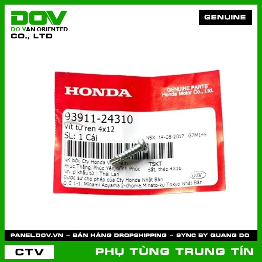 VÍT TỰ REN 4X12 | 93911-243-10 | HONDA (PCX, WAVE RSX 110) — 9391124310