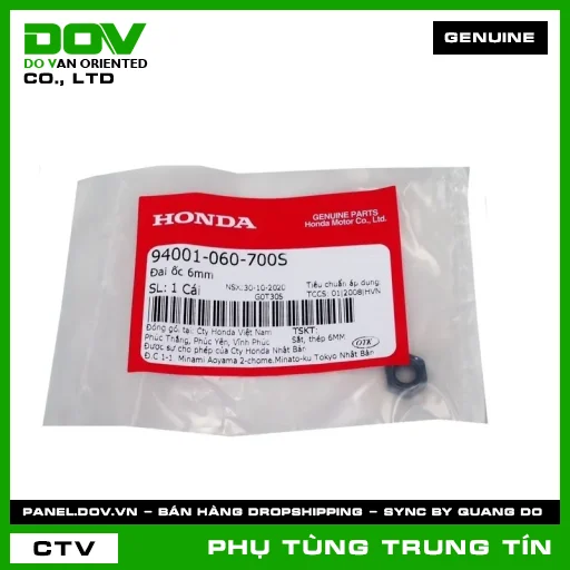 ĐAI ỐC 6MM | 94001-060-700S | HONDA (BLADE 110, CB500F, CB500X, CB650R, CBR150R, CBR500R, CBR650R, FUTURE 125, FUTURE NEO, NX500, REBEL 1100, REBEL 500, SUPER DREAM, WAVE 100, WAVE ALPHA, WAVE RSX 110, WINNER 150, WINNER X) — 94001060700S
