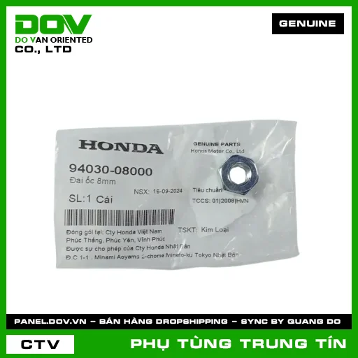 ĐAI ỐC 8MM | 94030-080-00 | HONDA (BLADE 110, CB300R, DREAM 110, FUTURE 125, FUTURE NEO, MSX 125, SUPER DREAM, WAVE 100, WAVE ALPHA, WAVE ALPHA 110, WAVE RSX 110, WINNER 150, WINNER R, WINNER X) — 9403008000