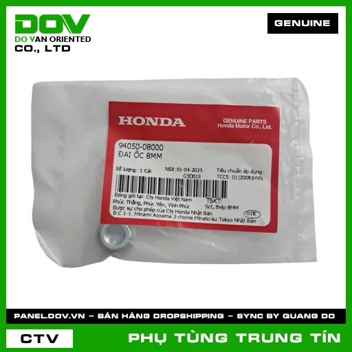 ĐAI ỐC 8MM | 94050-080-00 | HONDA (BLADE 110, CB250 NIGHTHAWK, CB300R, CB350 H'NESS, CB500F, CB500X, CBR150R, CBR500R, DREAM 110, FUTURE 125, FUTURE NEO, GOLDWING, ICON E, MSX 125, NX500, SUPER DREAM, WAVE 100, WAVE ALPHA, WAVE ALPHA 110, WAVE RSX 110, WINNER 150, WINNER R, WINNER X) — 9405008000
