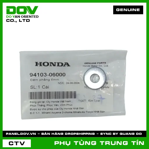 ĐỆM PHẲNG 6MM | 94103-060-00 | HONDA (CB150R, CB250 NIGHTHAWK, CB300R, CB650R, CBR650R, DREAM 110, FUTURE NEO, GOLDWING, MSX 125, PCX, REBEL 300, REBEL 500, SUPER CUB C125, SUPER DREAM, VISION 110, WAVE 100, WAVE ALPHA, WAVE RSX 110) — 9410306000