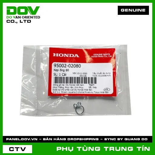KẸP ỐNG B8 | 95002-020-80 | HONDA (ADV350, AIR BLADE 110, AIR BLADE 125, AIR BLADE 125/160, BLADE 110, CB1000R, CB300R, CLICK 110, DREAM 110, FUTURE 125, LEAD 125, MSX 125, PCX, PCX 125, PCX 125/150, PCX 160, SH 125/150, SH 125/160, SH 350, SH MODE, SUPER CUB C125, VISION 110, WAVE 100, WAVE ALPHA 110, WAVE RSX 110) — 9500202080