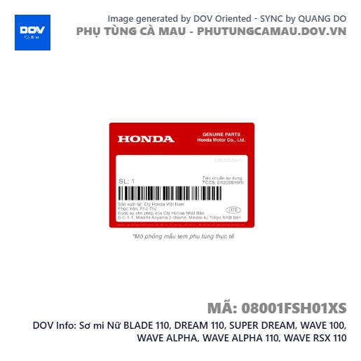 Sơ mi Nữ BLADE 110, DREAM 110, SUPER DREAM, WAVE 100, WAVE ALPHA, WAVE ALPHA 110, WAVE RSX 110 — 08001FSH01XS