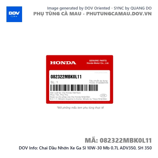 Chai Dầu Nhờn Xe Ga Sl 10W-30 Mb 0.7L ADV350, SH 350 — 082322MBK0L11