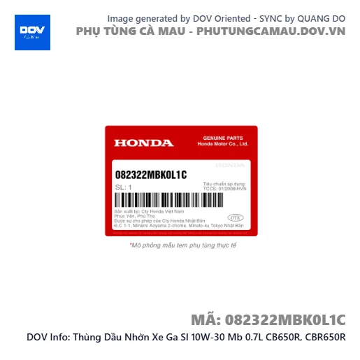 Thùng Dầu Nhờn Xe Ga Sl 10W-30 Mb 0.7L CB650R, CBR650R — 082322MBK0L1C