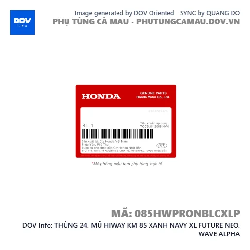 THÙNG 24, MŨ HIWAY KM 85 XANH NAVY XL FUTURE NEO, WAVE ALPHA — 085HWPRONBLCXLP