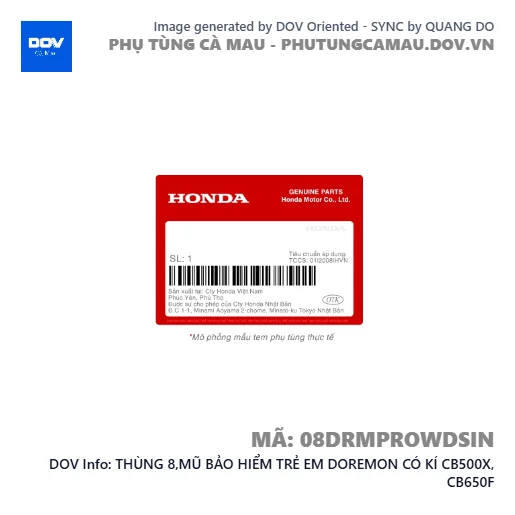 THÙNG 8,MŨ BẢO HIỂM TRẺ EM DOREMON CÓ KÍ CB500X, CB650F — 08DRMPROWDSIN