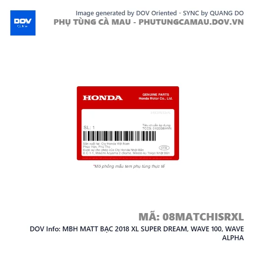 MBH MATT BẠC 2018 XL SUPER DREAM, WAVE 100, WAVE ALPHA — 08MATCHISRXL