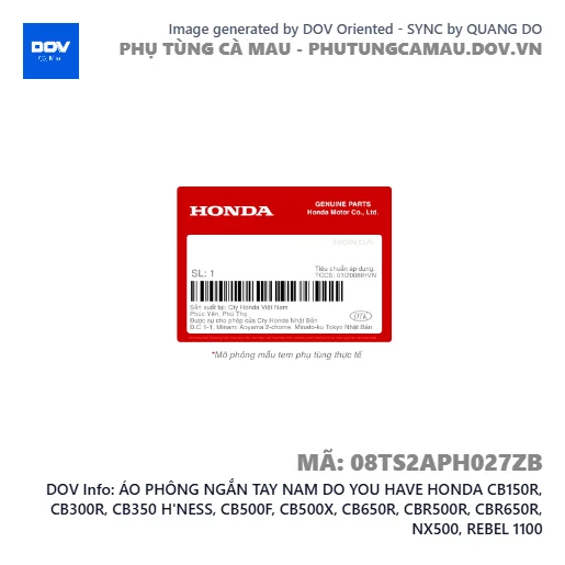 ÁO PHÔNG NGẮN TAY NAM DO YOU HAVE HONDA CB150R, CB300R, CB350 H'NESS, CB500F, CB500X, CB650R, CBR500R, CBR650R, NX500, REBEL 1100 — 08TS2APH027ZB