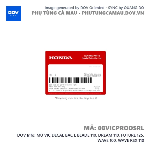 MŨ VIC DECAL BẠC L BLADE 110, DREAM 110, FUTURE 125, WAVE 100, WAVE RSX 110 — 08VICPRODSRL
